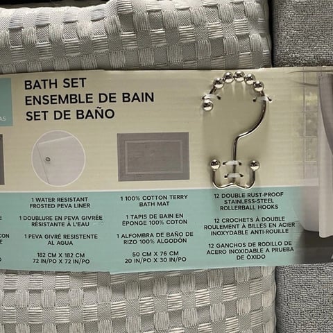 Shower Curtain 4 Pc Set-Waffle Textured Curtain, Liner, Hooks, & Bath Mat - Gray