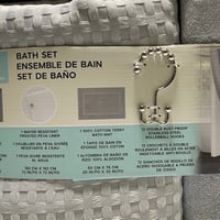 Shower Curtain 4 Pc Set-Waffle Textured Curtain, Liner, Hooks, & Bath Mat - Gray