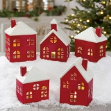 Holiday Ceramic Village 5 Piece Battery-Operated Holiday Buildings in Red/White