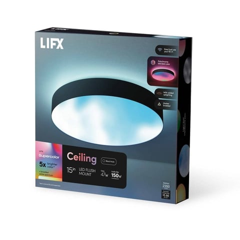 15 in. Matte Black Indoor Selectable LED Flush Mount Multi-Color Smart WiFi Ceiling Light Works Alexa/Hey Google/HomeKit