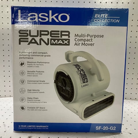 Lasko Super Fan Max Multi Purpose Compact Air Mover Lightweight SF-20-G2
