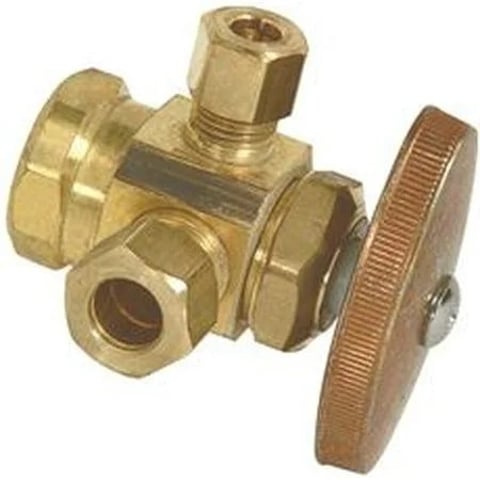 Brasscraft R1700RX R1 Dual Outlet Multi-Turn Angle Stop Valve x 3/8 x 1/4 in Compression x Compression