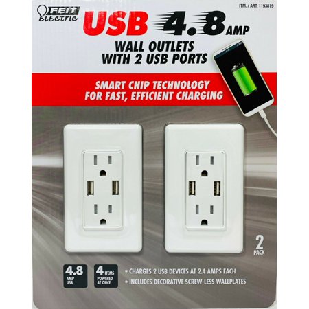Feit Electric 2PK Wall Outlets with 2 USB Ports 4.8 Amps  120 V 2 Pack