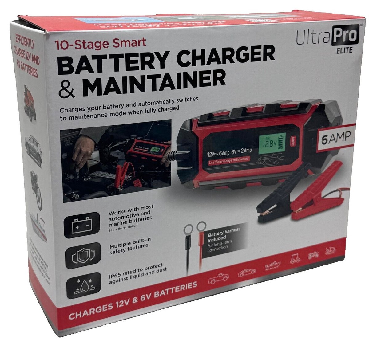 UltraPro Elite Smart Battery Charger & Maintainer - 12V 6A - 6V 2A - 100W 150Ah