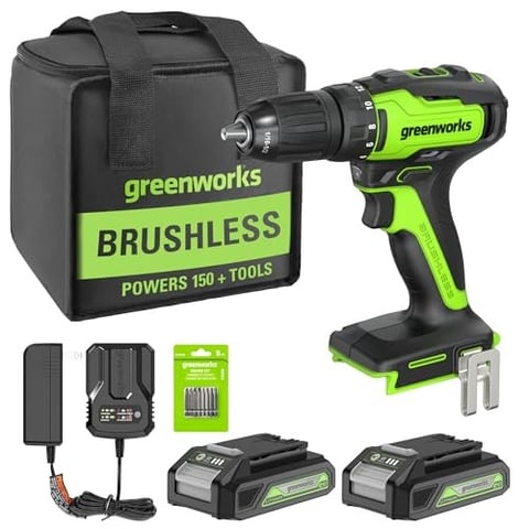 24V Brushless 1/2" 310 in/lbs Drill Kit W/ (2) 2Ah Batteries and Charger, 8-piece Bit Set and Tool Bag Included