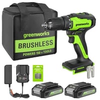 24V Brushless 1/2" 310 in/lbs Drill Kit W/ (2) 2Ah Batteries and Charger, 8-piece Bit Set and Tool Bag Included