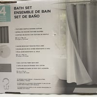 Shower Curtain 4 Pc Set-Waffle Textured Curtain, Liner, Hooks, & Bath Mat - Gray