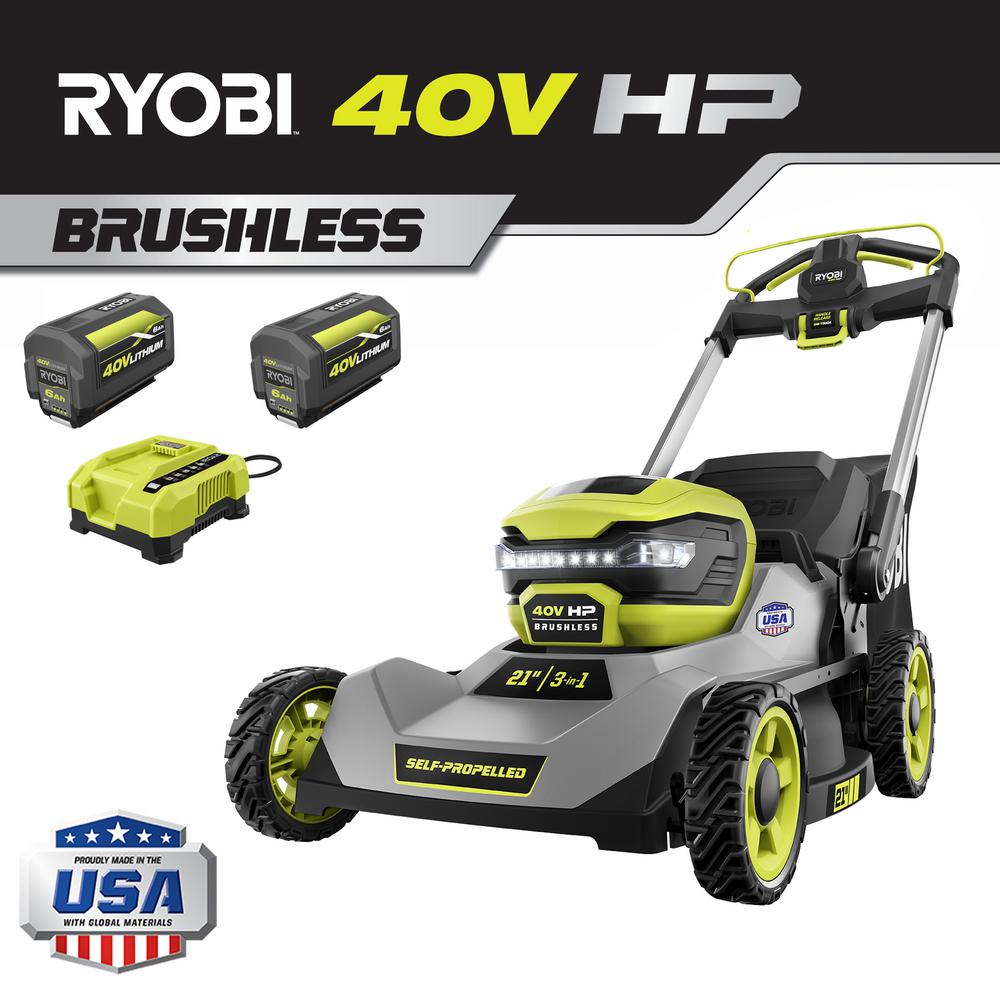 RYOBI 40V HP Brushless 21 in. Cordless Battery Walk Behind Self-Propelled Lawn Mower with (2) 6.0 Ah Batteries and Charger