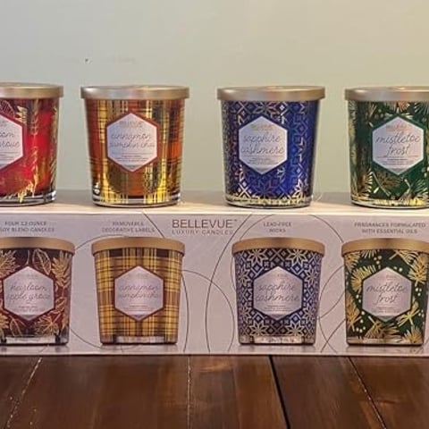 Bellevue Luxury Candles  4 Soy Blend Candles 12 Oz Each  Removable Labels  Lead-Free Wicks  Fragrances with Essential Oils