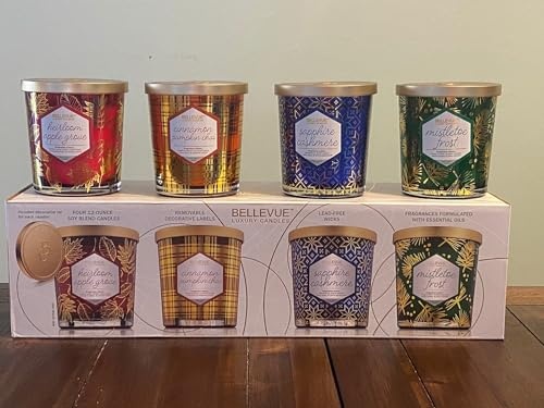 Bellevue Luxury Candles  4 Soy Blend Candles 12 Oz Each  Removable Labels  Lead-Free Wicks  Fragrances with Essential Oils