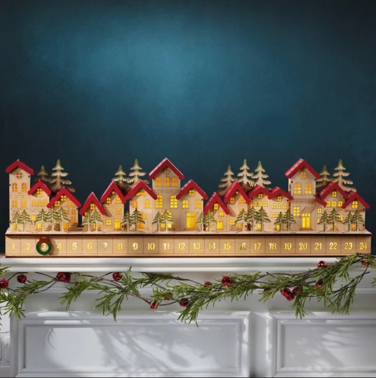 holiday wooden village LED advent calender