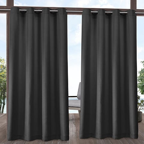 Set of 2 (108"x54") Indoor & Outdoor Solid Cabana Grommet Top Light Filtering Curtain Panel Charcoal - Exclusive Home: Patio Weather-Resistant