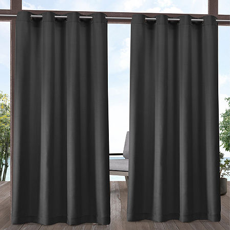 Set of 2 (108"x54") Indoor & Outdoor Solid Cabana Grommet Top Light Filtering Curtain Panel Charcoal - Exclusive Home: Patio Weather-Resistant