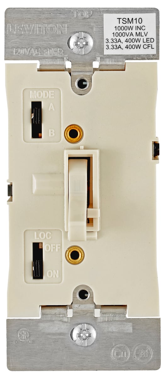 Leviton 018-TSM10-1LT 120V Light Almond Toggle Slide LED, CFL, Incandescent, Halogen Dimmer Switch