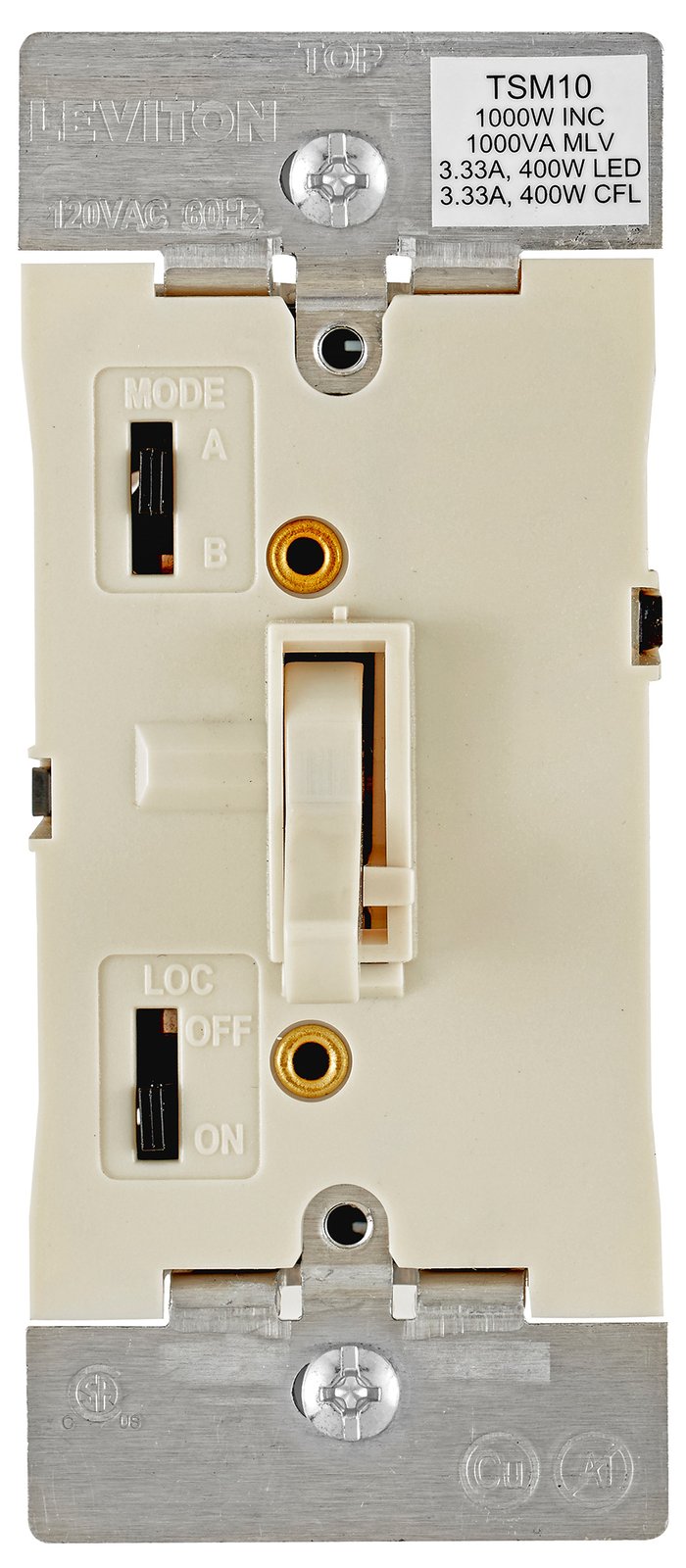 Leviton 018-TSM10-1LT 120V Light Almond Toggle Slide LED, CFL, Incandescent, Halogen Dimmer Switch