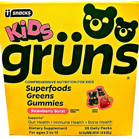 Grüns Kids 30 Daily Packs-Superfoods Greens Strawberry Gummies