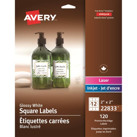 Avery - Étiquettes Carrées Blanc Lustré - 2po X 2po - 120 Étiquettes, Paquet De 120