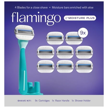 Flamingo by Harry S Moisture Plus Razor Set 9 Cartridges + 1 Handle