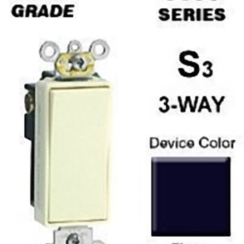 Leviton 5693-2E Black Decora Plus Three Way Rocker Light Switch 15A