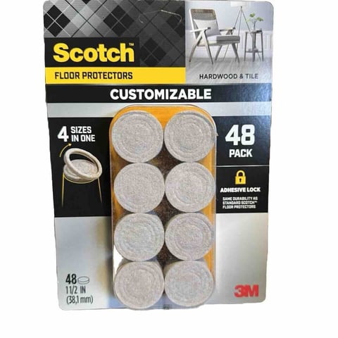 Scotch 48 Pack 4 Sizes in One Floor Protector Felt Pads Furniture - Open Package