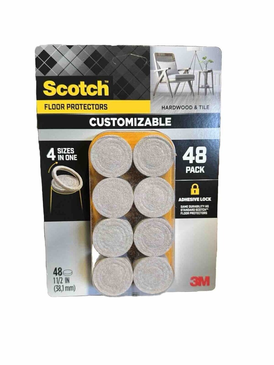 Scotch 48 Pack 4 Sizes in One Floor Protector Felt Pads Furniture - Open Package
