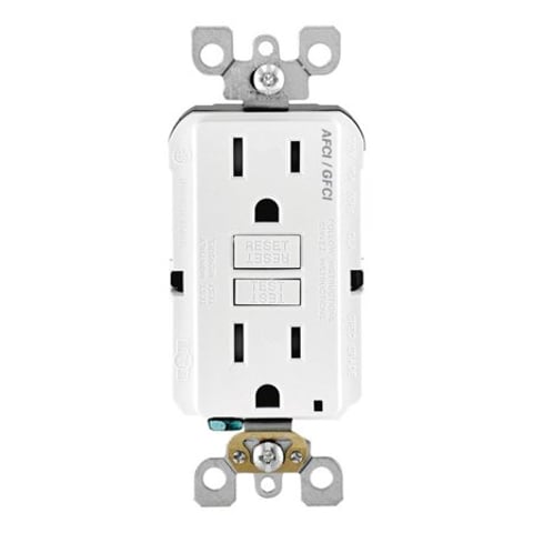 Leviton 15 Amp 125-Volt Duplex Self-Test SmartlockPro Tamper Resistant AFCI/GFCI Dual Function Outlet, White AGTR1-KW