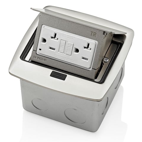 Leviton Pop-Up Floor Box with 20 Amp, Tamper-Resistant Self-Test GFCI Receptacle, PFGF1-0BN, Brushed Nickel