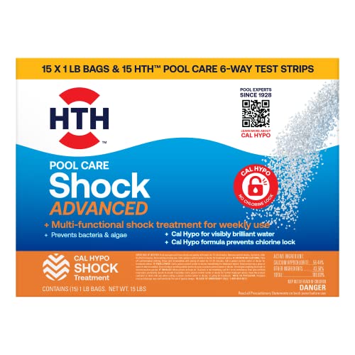 HTH 52044 Swimming Pool Shock Advanced and Test Strips 1 Pound (Pack of 15)