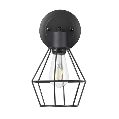 Hampton Bay Hampton Bay 6 in. 1-Light Matte Black Wall Sconce Light with Plug-In/Hardwire Caged Shade for Indoor Use