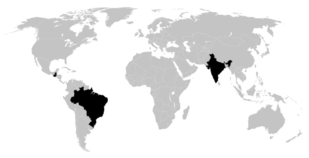 India, Brazil and Guatemala