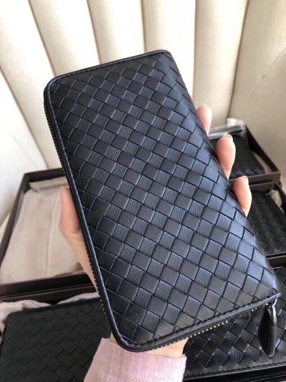 Wallet Women Long Genuine Leather 2023 New BV Large Capacity Men's Clutch Woven Zip-up Lamb Leather Thin Wallet