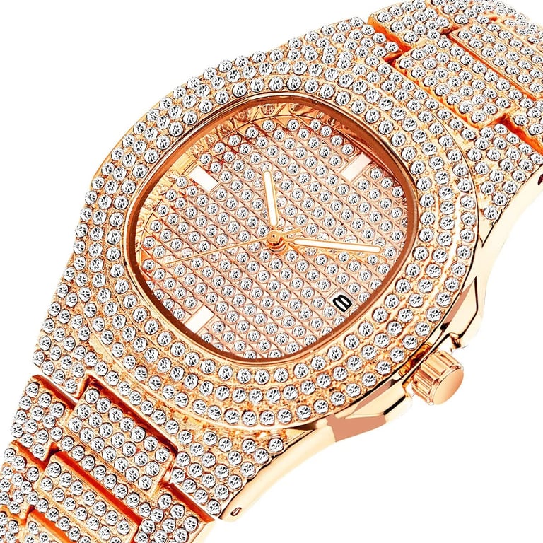 Luxury Fashion Men Watch Sliver Rose Gold Watches Men Diamond Stainless Steel Quartz Wristwatch Dress Business Date Clock