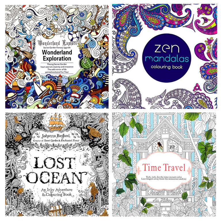 4-Piece Secret Garden Coloring Book Set with Mandala Designs for Stress Relief