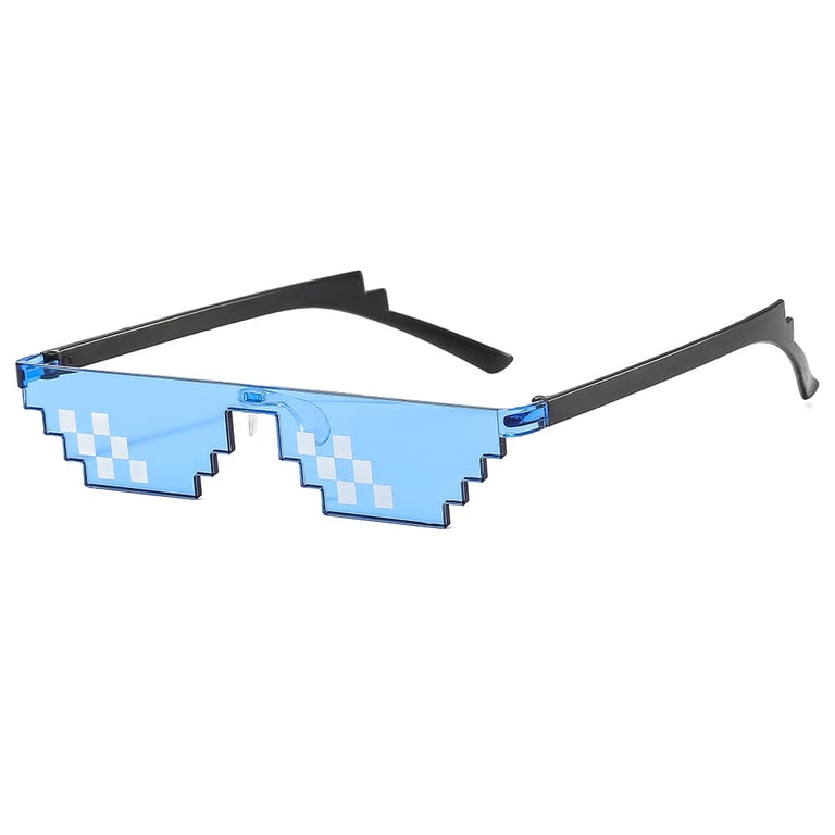 New Arrival 2D Cool and Funny Mosaic Toy Sunglasses with Unique Pixel Design(Small Blue)