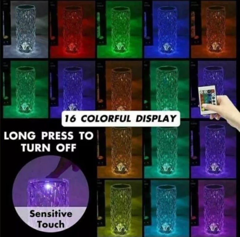 RGB LED Crystal Table Lamp Diamond Rose Bar Night Light Touch Control