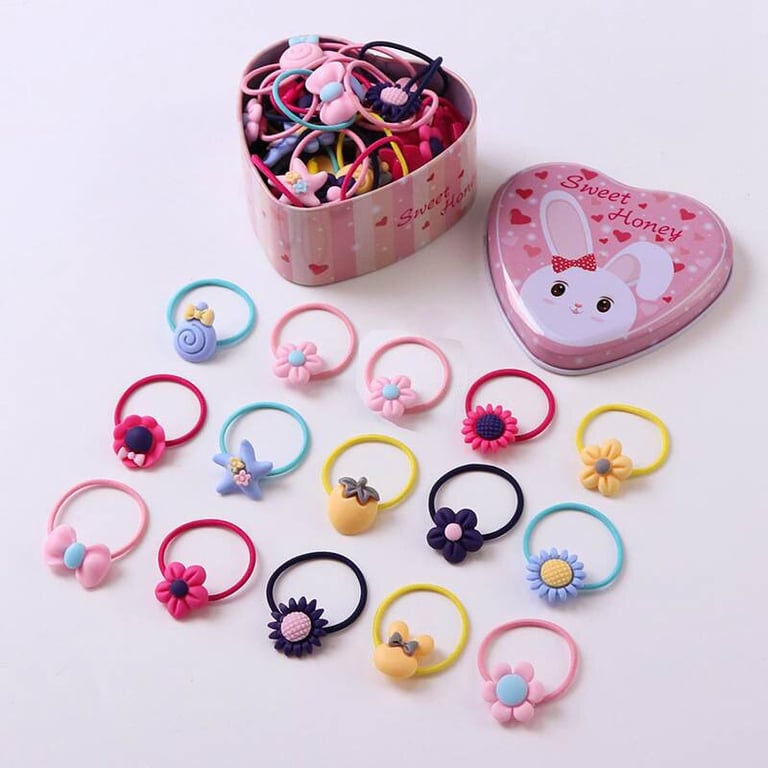 50 Pcs Girls Cartoon Fruit Animal Rubber Band Hair Accessories Cute Baby Small Rubber Band Hair Circle Holiday Gift Set