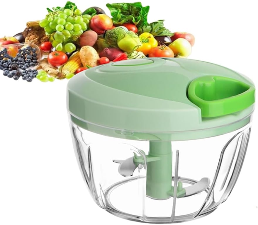 Manual food chopper with container, hand-operated vegetable cutter for salad, garlic, nut and onion