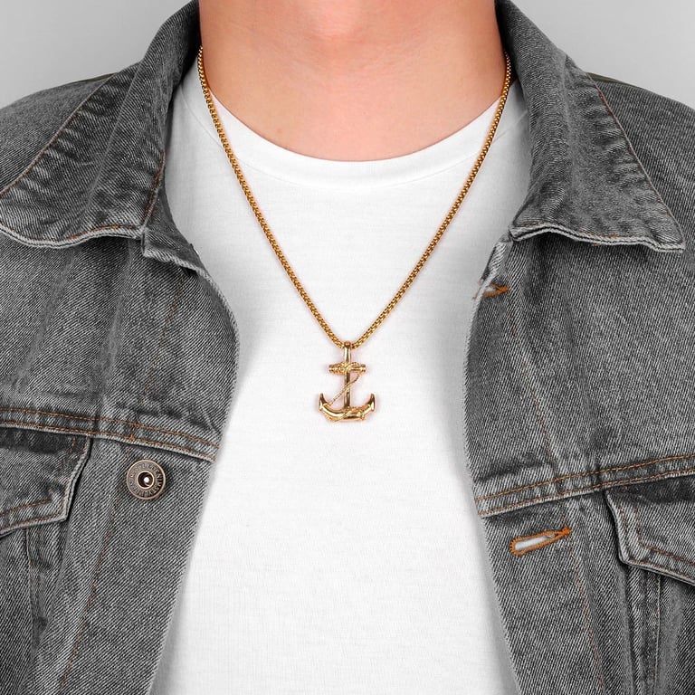 Gold Anchor Pendant & Chain