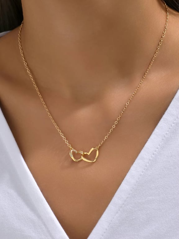 Tiny Cute Double Heart Necklace For Women 