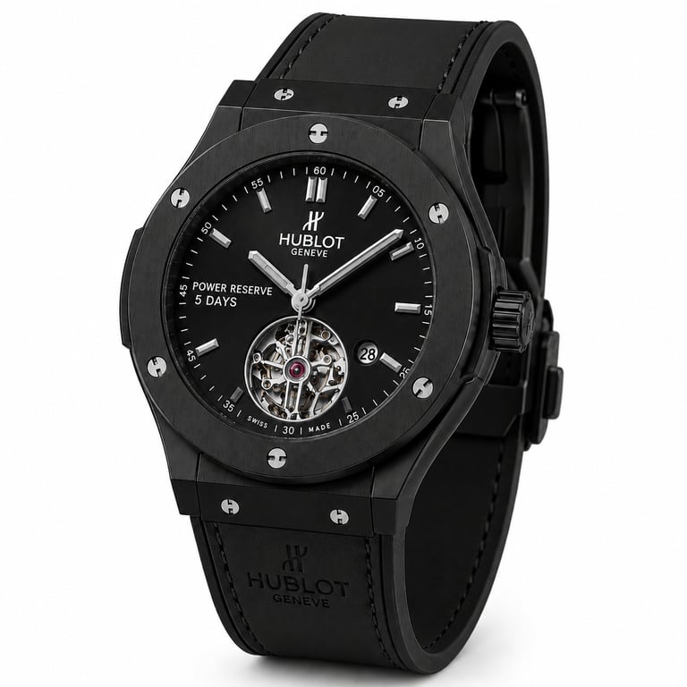 Hublot Classic Fusion Automatic Open Heart Men's Watch – Black Case & Black Leather Strap