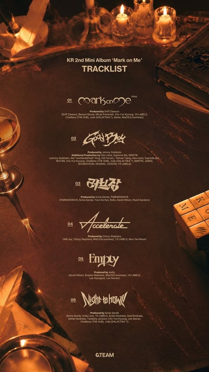 Tracklist image for &TEAM's "Mark on Me" / YX LABELS