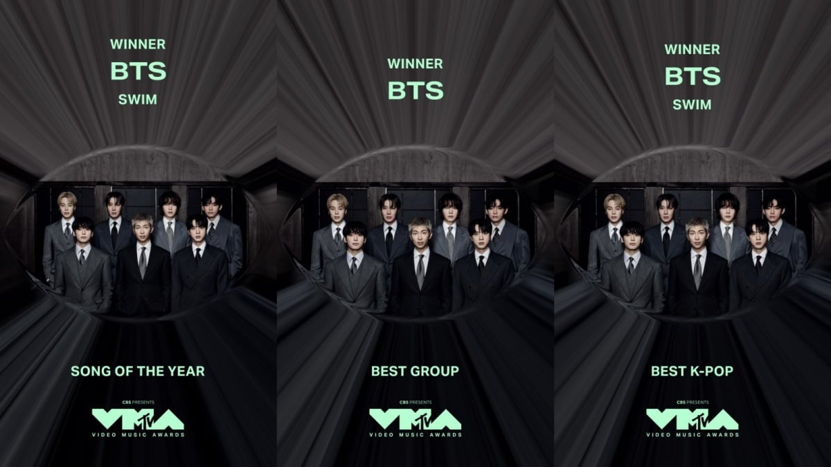 Posts announcing BTS' wins at the 2026 MTV VMAs / @MTV on Instagram