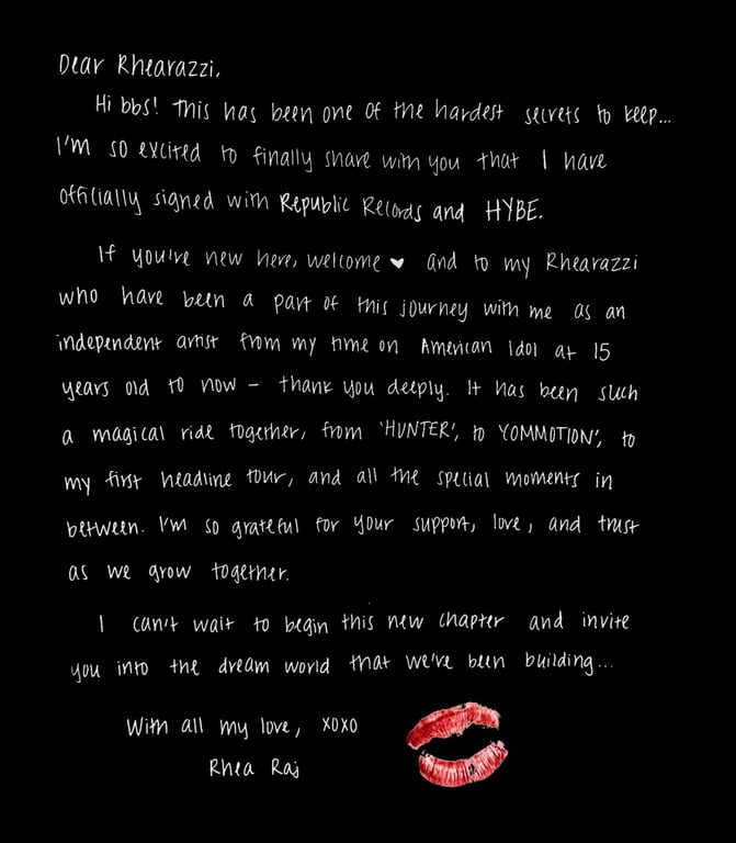 Rhea Raj's Official Statement / @RheaRaj_HQ on X