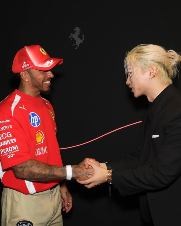 Stray Kids' Felix and Lewis Hamilton / @ferrariapac on Instagram