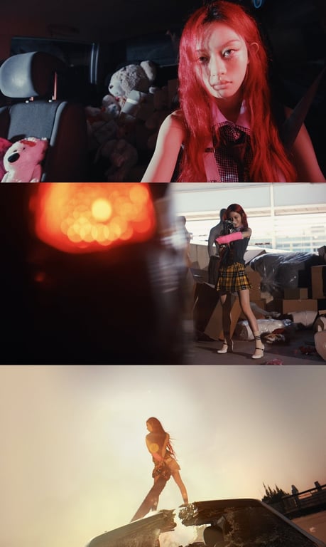 Captured from ILLIT's fifth mini album "BURNING" version concept film featuring Minju / BELIFT LAB