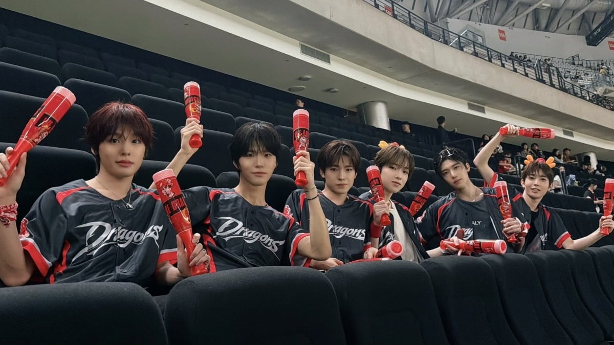 NCT WISH watches the Wei Chuan Dragons game at Taipei Dome after throwing the ceremonial first pitch / @nctwishofficial on X