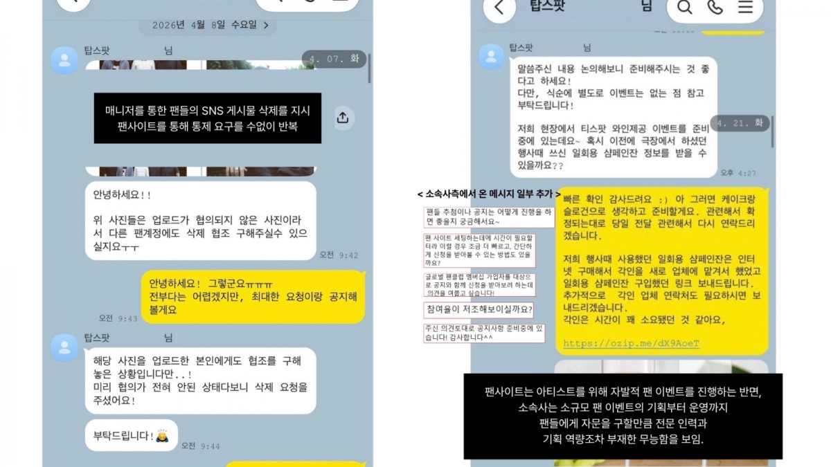 Conversations between T.O.P's agency and CHOIDOT / Captured from X