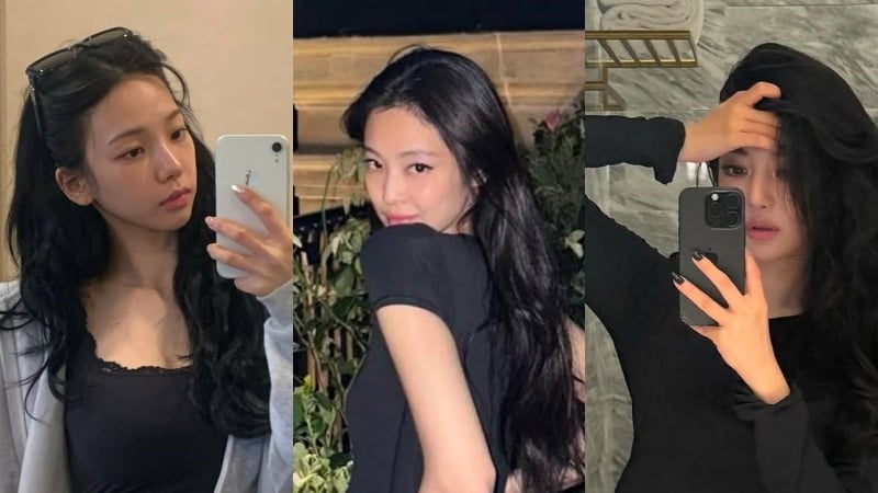 “Karina, Jennie and Ningning pose for photos wearing SKIMS