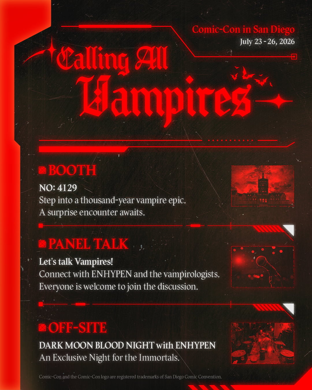 San Diego Comic-Con ENHYPEN DARK MOON Appearance Poster / @DARKMOON_VAMPS on X