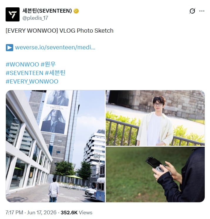 SEVENTEEN's 'EVERY WONWOO' Photo Sketch Announcement on X / Web Capture